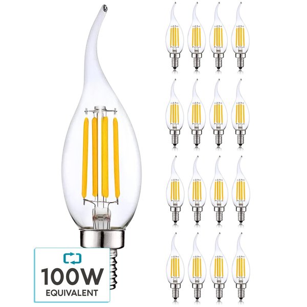 Luxrite CA11 LED Light Bulb 7W (100W Equivalent) 800LM 4000K Cool White Dimmable E12 Candelabra Base 16-Pack LR21637-16PK